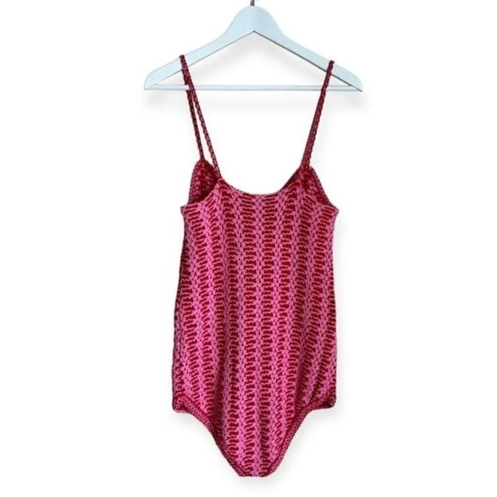 ZARA Bloggers Fav Textured Knit Bodysuit Bloggers Favorite Size L Pink & Red NEW - Picture 3 of 6